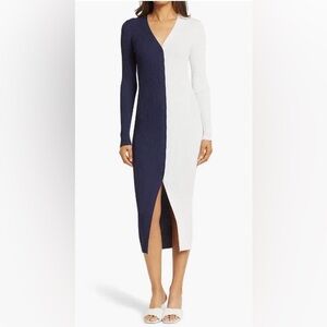 STAUD Shoko Navy and White Button Dress